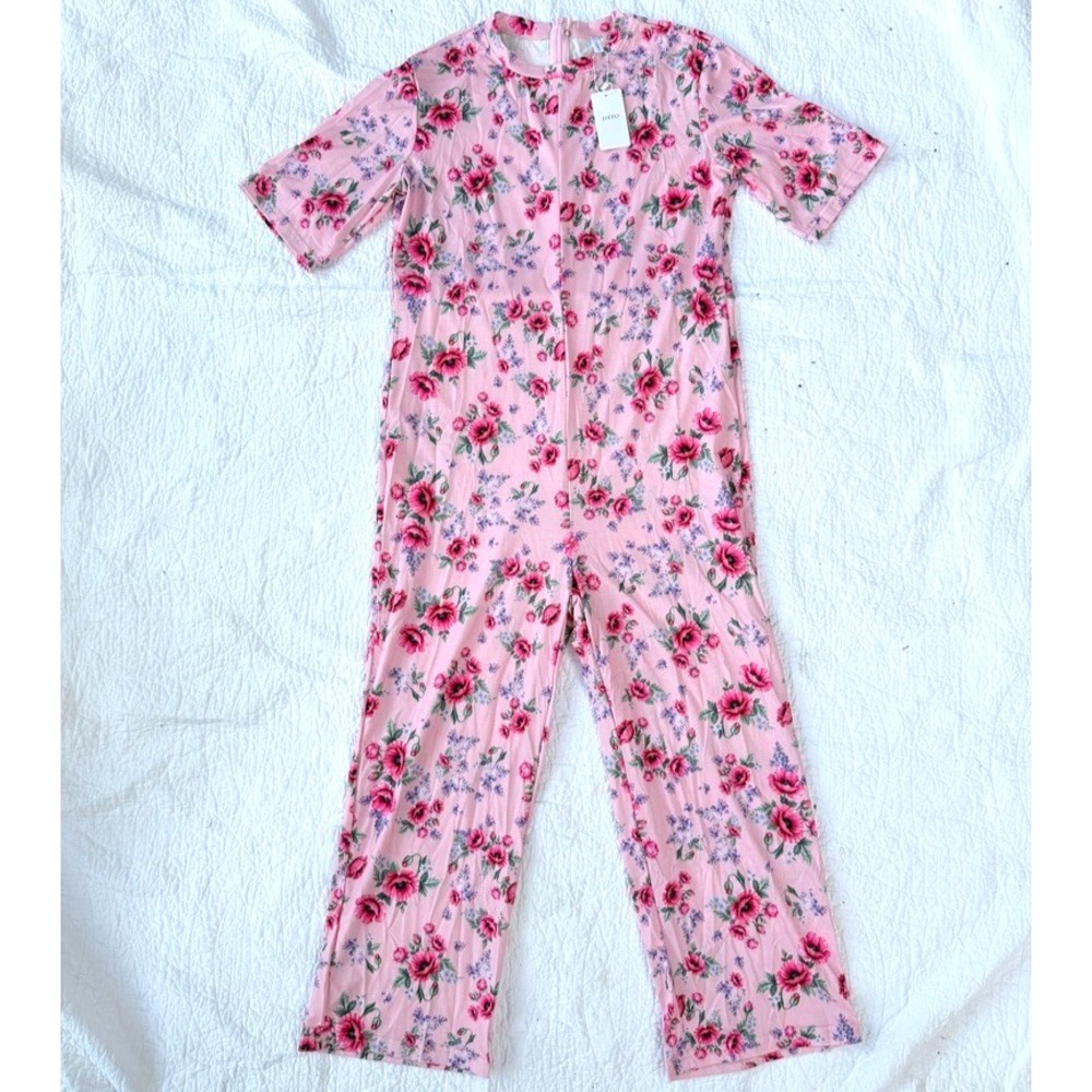 NWT Pink Short Sleeve Adaptive Jumpsuit Romper Zip Up Cottagecore Sleepwear PJs